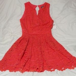 NEW!~ Two-Tone Lace A-Line Dress by Donna Ricco NY, Hot Coral, Size 2